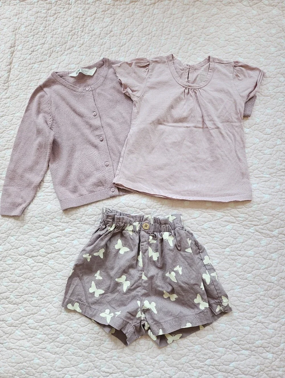 Matching Outfit H&M Honest Cardigan Shorts Top Purple 2T 2 Toddler 24 Girl